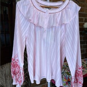 Savanna Jane Light Pink Blouse with Floral Embroidery